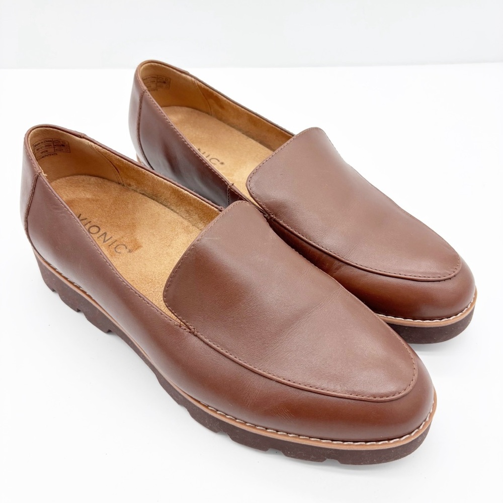 Vionic Brown Leather Slip-On Penny Loafers